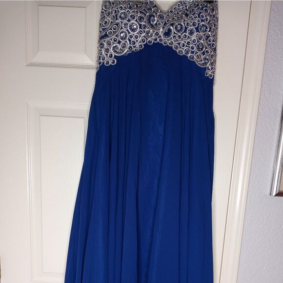 May Qeen Couture 12 NavyBlue Maxi Lined Embroidery Top Strapless Women's Dress. - Picture 1 of 12